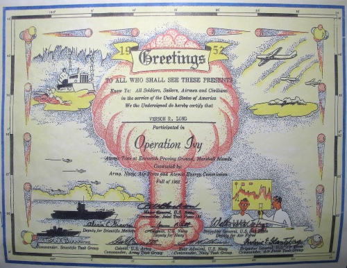 Operation Ivy Nuclear Test Certificate 1952